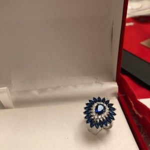 925 stamped silver blue ring